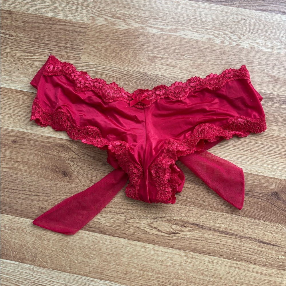 Victorias Secret Red Satin Lace Trim Tulle Bow